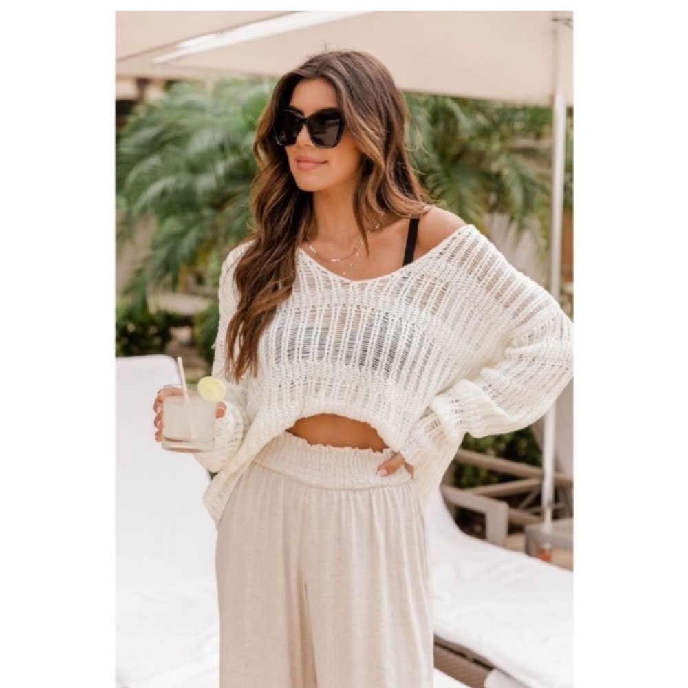 Pink Lily Find a Getaway Cream Sweater